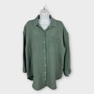 Aerie AE Shirt Women Small Pool To Party Cover Up Button Green Gauzy Oversized